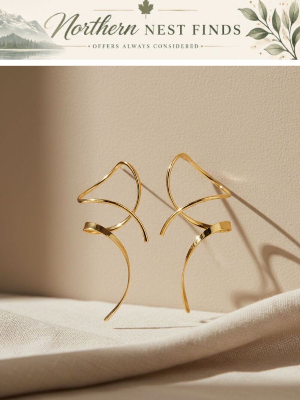 14K Gold Spiral Threader Earrings Hand Bent Dangle Women Gift
